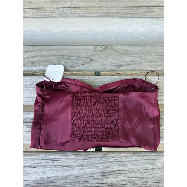 Altar'd State Burgundy Satin Strapless Bow Front Tube Top Size Medium - Image 8