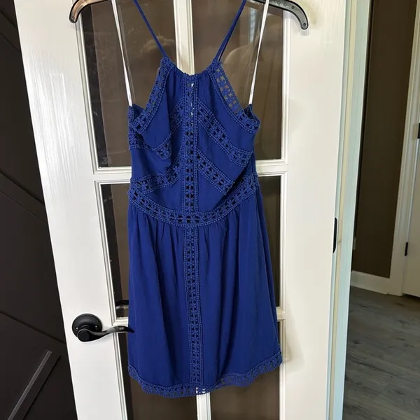 LULUS Blue Mini Dress w/ Crochet Trim Size XS - Image 2