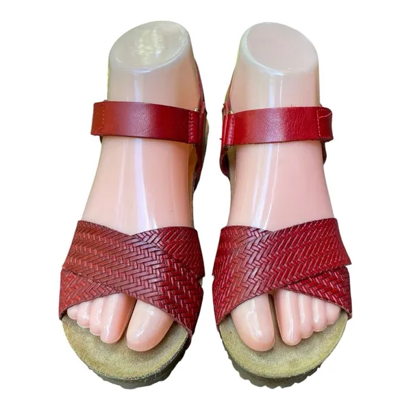 OTBT Red Leather Harriet Strap Wedge Sandal Euro Vacation Retro Boho Comfort 6M - Image 4