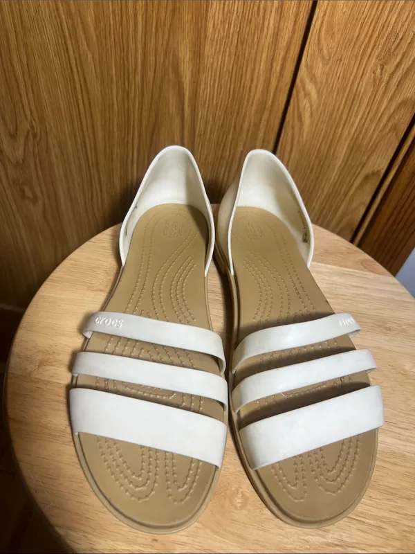 CROCS Women's White Triple-Strap Sandals - Image 5