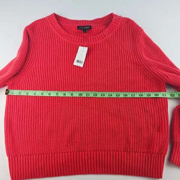 Banana Republic NWT Shaker-Stitch Cropped‎ Pullover Red Crew-neck Women's XL - Image 9
