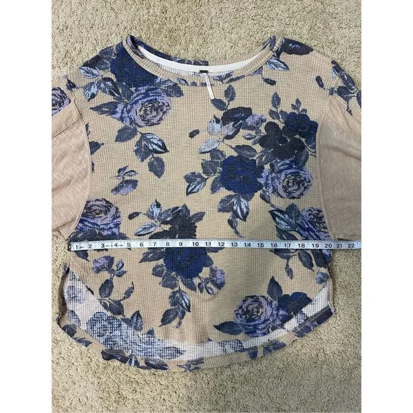 Free People taupe blue floral ballon sleeve‎ thermal XS BIN P - Image 6