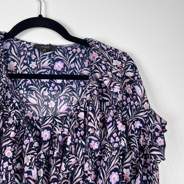 J. Crew Women's Ruffle Crinkle Chiffon Floral Blouse Sz XS - Image 3