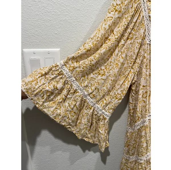 FREE PEOPLE Mustard Floral Print Baby Doll Blouse - Image 3