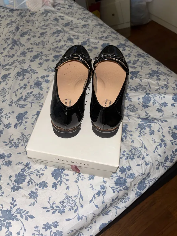 Alex Marie Black Patent Loafers with Silver Chain Trim size 8 - Image 3