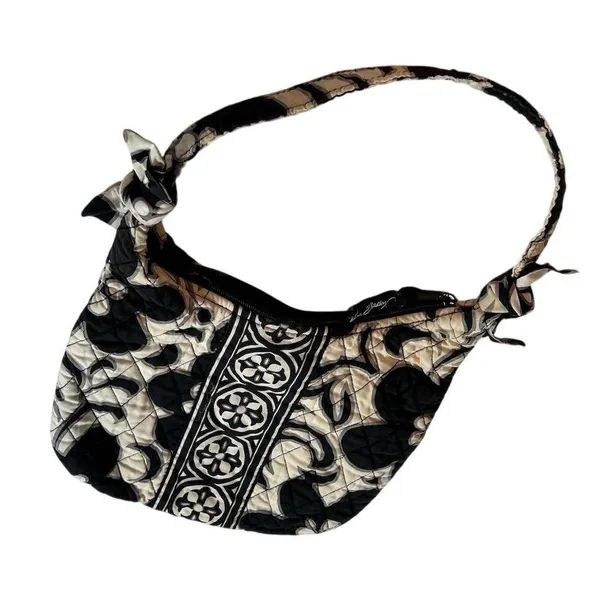Vera Bradley Night & Day Floral Shoulder Bag Black White‎ Casual Purse - Image 4