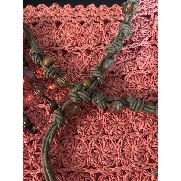 Vintage Cappelli Studio Inc Coral Crochet Macrame Shoulder Bag Beaded Boho Purse - Image 6