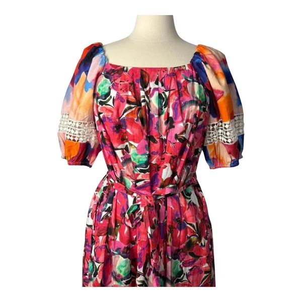 French Connection Isadora‎ Patch Poplin Bardot Dress Medium Multicolor Mini NWT - Image 9