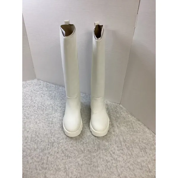 Aerosoles Slalom White PU Tall Lug Sole Boots Womens 5.5M NEW‎ - Image 2