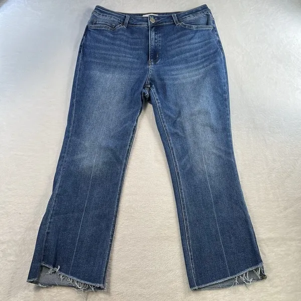 Vervet Plus 18 Jeans High Rise Raw Step Hem Crop Kick Flare Medium Wash‎ Stretch - Image 3