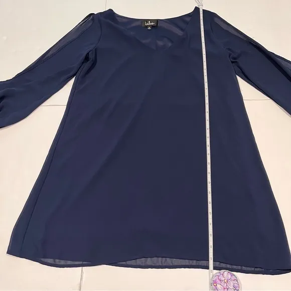 Lulus Shifting Dears Navy Blue Long‎ Sleeve Dress MEDIUM - Image 9