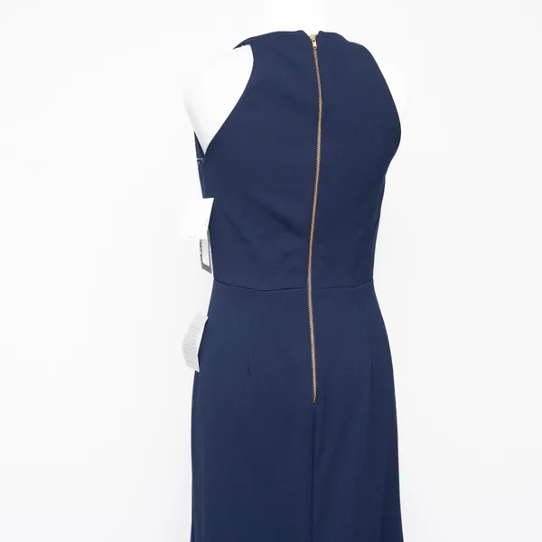 Betsy‎ & Adam Arielle Scuba Crepe Ruffle Slit Gown Navy Size 2 - Image 11