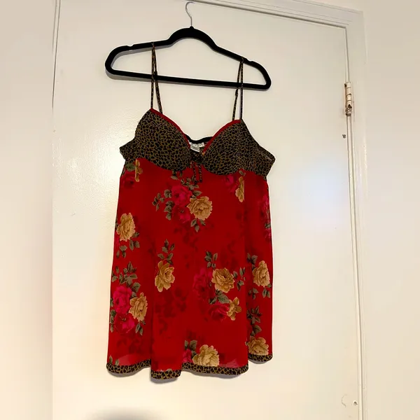 Vintage Seductive 90s Leopard & Floral Satin Slip Dress Sexy Babydoll Nightie‎ - Image 5
