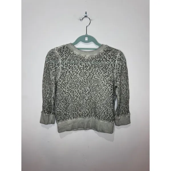 Free People We the Free Green‎ Distressed Sweatshirt Holes Sz XS 100% Cotton - Image 2