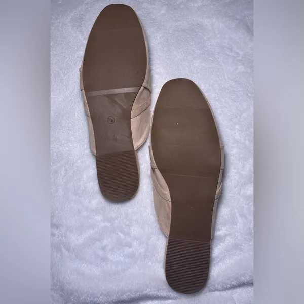 LAICIGO Suede Flat Mules Closed Square Toe Backless Loafers Beige Tan 9.5 - Image 9