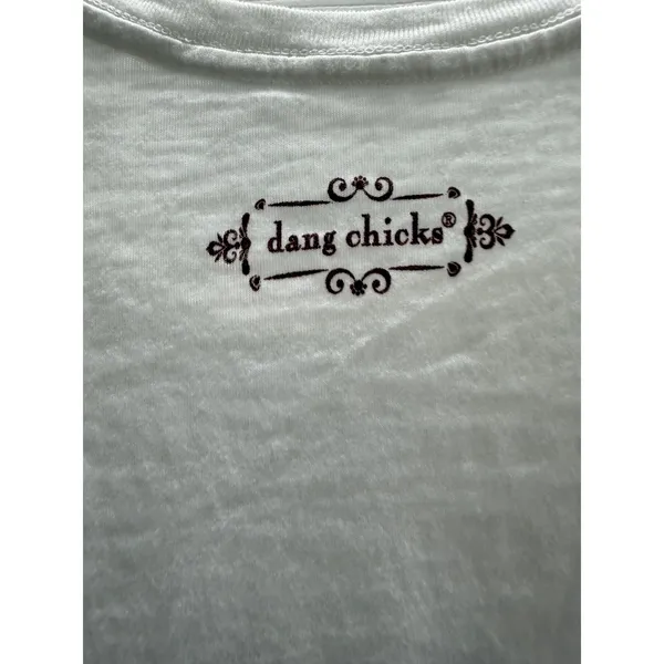Dang Chicks Dang Blessed Chick White Slub Knit Heart Wings Graphic Tee Large NEW - Image 7