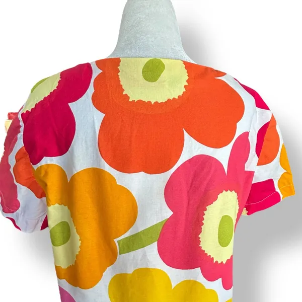 Handmade Vintage‎ Mod Floral Top Pink Orange Flower Power Cotton Blouse Euro Summer Retro - Image 5