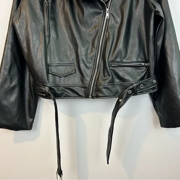 NWT PrettyLittleThing Black Faux Leather PU Biker/Moto Jacket Plus Size XL - Image 15
