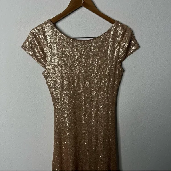 Revelry Chloe‎ Sequin Dress Gold Maxi Floor Length Gown Scoop Open Back Womens 4 - Image 3