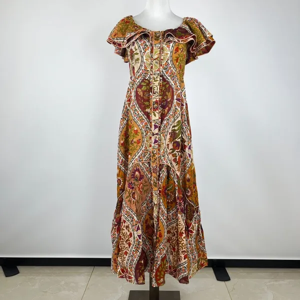 NWOT Farm Rio Romantic Nature Multicolor Ruffle Midi Dress Size XS - Image 3