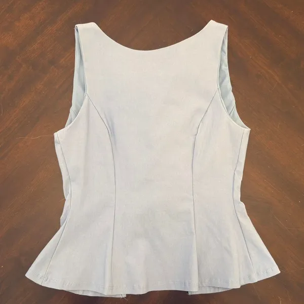 Blue Blush Light Blue Sleeveless Peplum Top Bow Back Open Back Coquette Small - Image 2