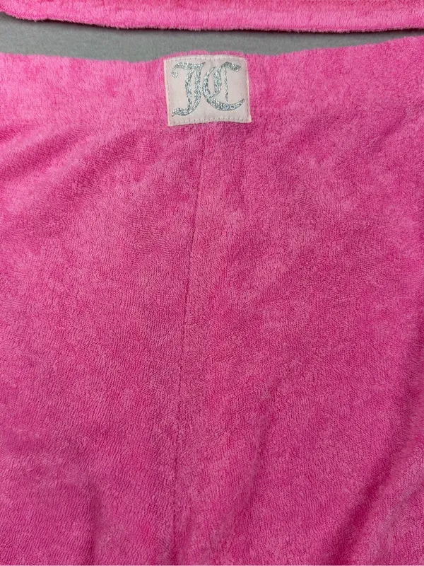 Juicy Couture Terry Cloth Pajama Set Womens L Hot Pink Y2K Logo Shorts - Image 3
