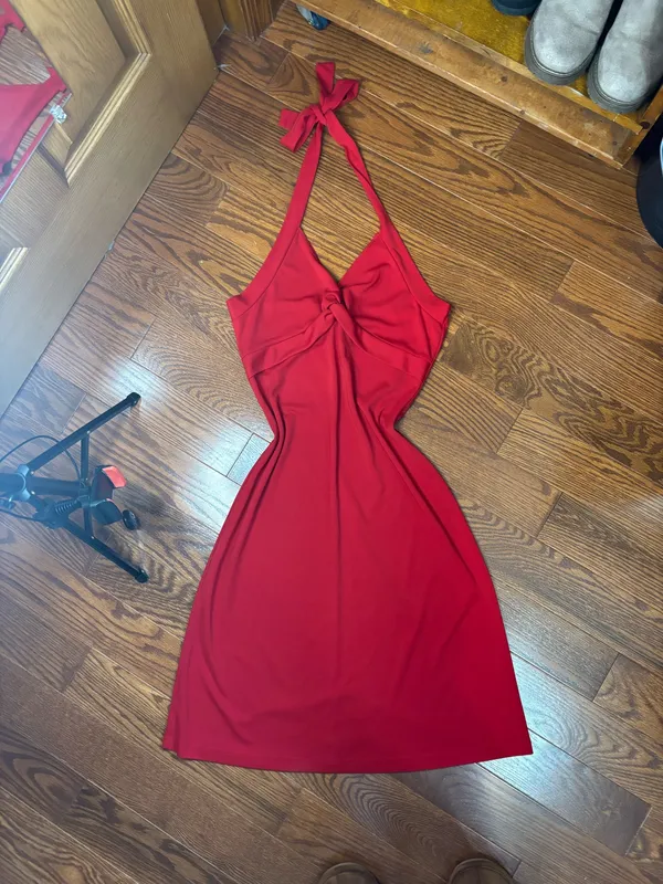 Y2K Perseption red halter neck knot red dress size M/S - Image 2