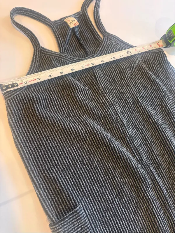 7th RAY Striped Ribbed Tank‎ Jumpsuit in Black & Grey Cropped with Pockets - Image 7