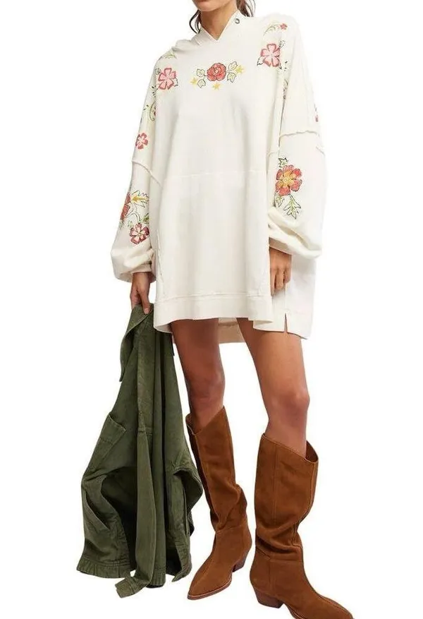 FREE PEOPLE We The Free Graphic Hoodie Ivory Combo Size L New w/ Tag MSRP $148 - Image 4