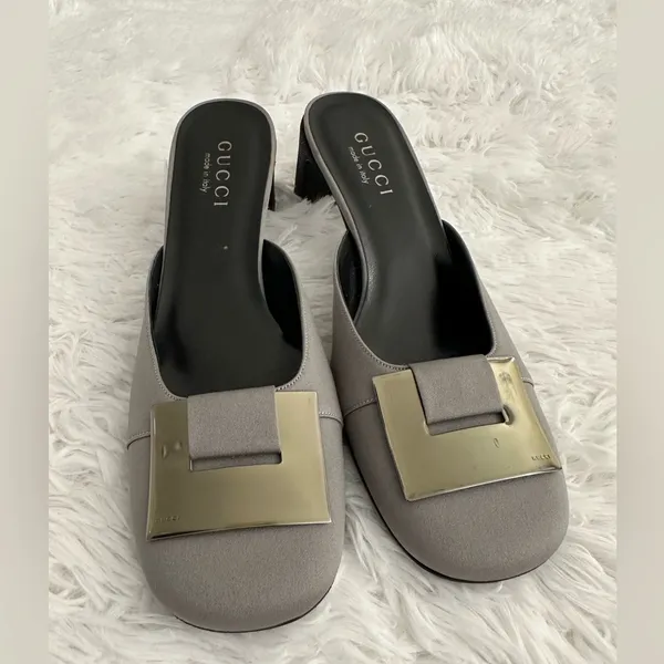 Authentic GUCCI‎ Mule Slides Kitten Stingray Heel Shoes 7.5 7 1/2 - Image 2