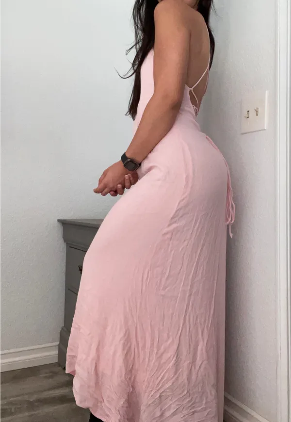 Baby Pink Long Naked Back Dress - Image 3