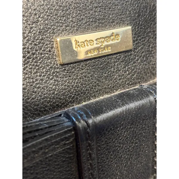 Kate Spade New York Black Pebbled Leather Bow Shoulder Bag Tote Polka Dot Lining - Image 5