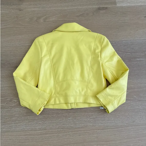 Guess Faux Leather Moto Jacket 3/4 Sleeves Size S Yellow - Image 4