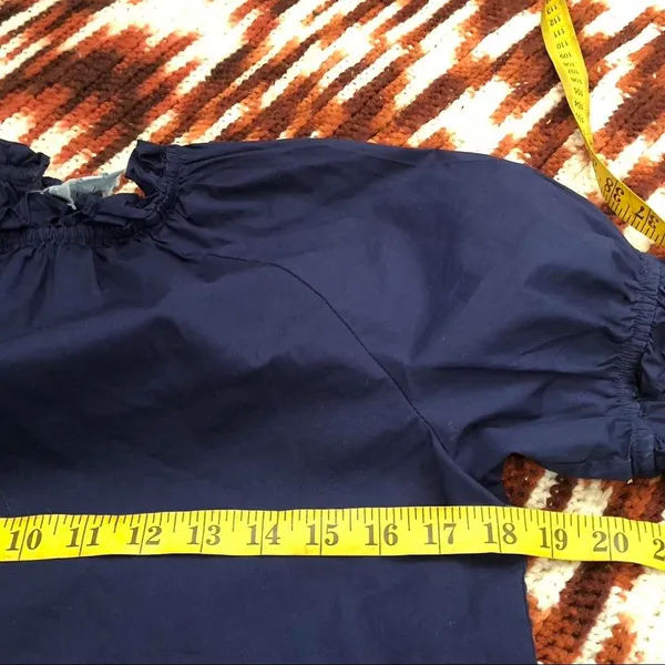 NEW Hill House The Kit Top Puff Sleeve Ruffle Navy Blue Boho Preppy Old Money XS New no tags Measurement in pics - Image 7