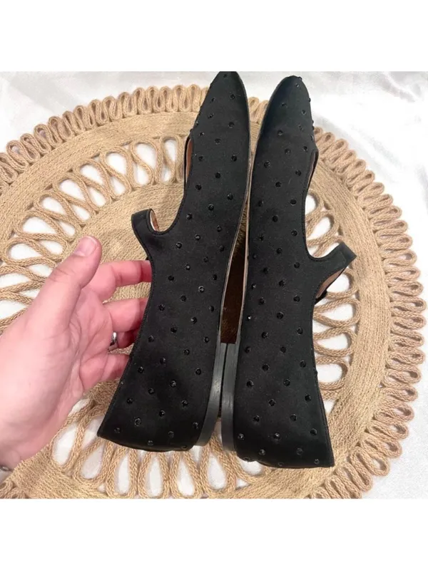 J Crew Mary Jane Satin Rhinestone Flats Black Jewel Size 11 Balletcore Coquette - Image 7