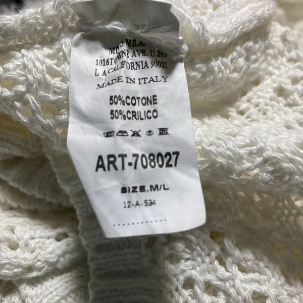 Milio Milano White Crochet Short Sleeves Button-Down Sweater Sz-M/L - Image 5