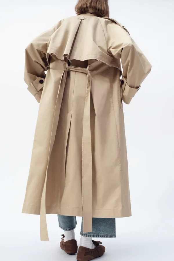 ZARA coat jacket overcoat trench duster long beige tan casual - Image 7