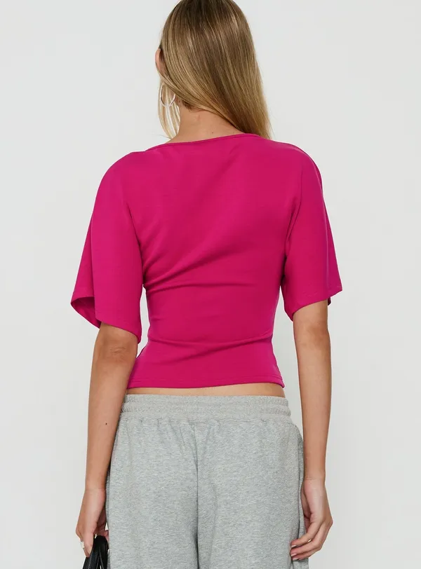 Princess Polly Arazia Cinched Short Sleeve Top Berry - Image 2