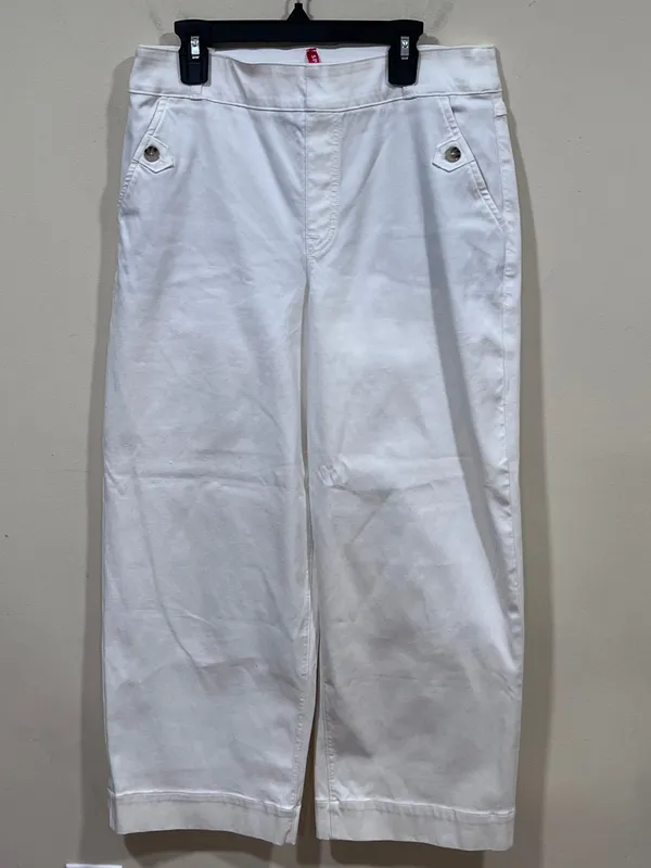 SPANX Bright White Stretch Twill Cropped Wide Leg Pants size large EUC - Image 3