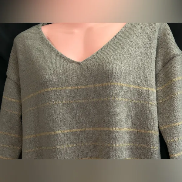 SHEIN Women's V-Neck Striped Knit Sweater Brown & Yellow SZ MD - Image 7