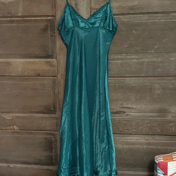 Japna Slip Green Med‎ Babydoll Ruffle Satin Midi Dress Y2K Coquette Indie Glam - Image 5