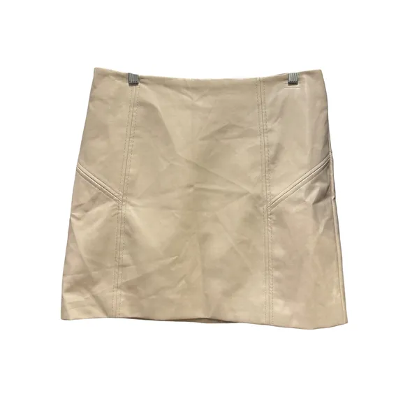NEW Bagatelle Collection Mini Skirt Women L Cream Faux Leather Stitched Modern - Image 2
