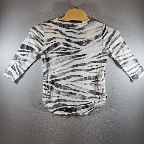 1717 | Tommy Bahama‎ Zebra Print Cotton 3/4 Sleeve Top Women S Coastal Beachy - Image 2