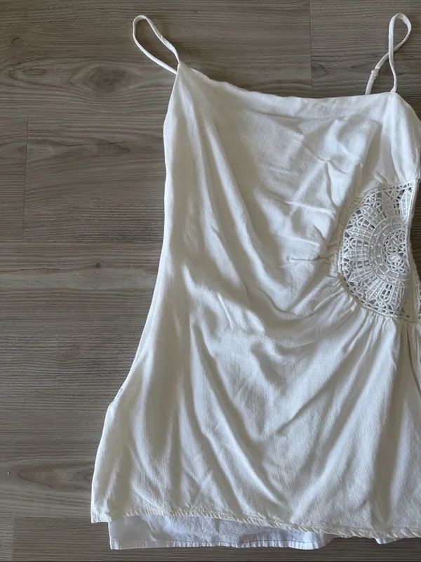 Beige Botany Side Crochet Detail Mini Dress - Image 3