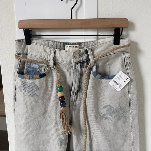 NWT Free People We The Free Geranium Slouchy Straight Jeans Patchwork Fields Fog - Image 6
