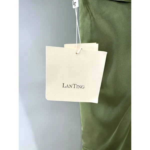 LanTing Bride TS Couture Olive Green Satin Draped One Shoulder‎ Gown NWT Small - Image 3
