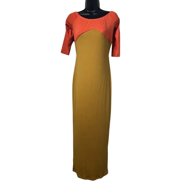 Unbranded Women Size Large Yellow Orange‎ Colorblock Backless Maxi Bodycon Dress - Image 2