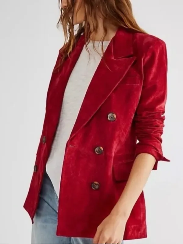 NWT BlankNYC Suede 100% Leather Double Breasted Blazer S Stolen Kiss Red - Image 2