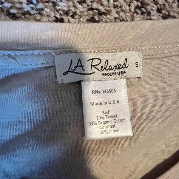 LA Relaxed Tunic Dress‎ Small Beige Tencel Organic Cotton Linen Mixed Media USA - Image 2