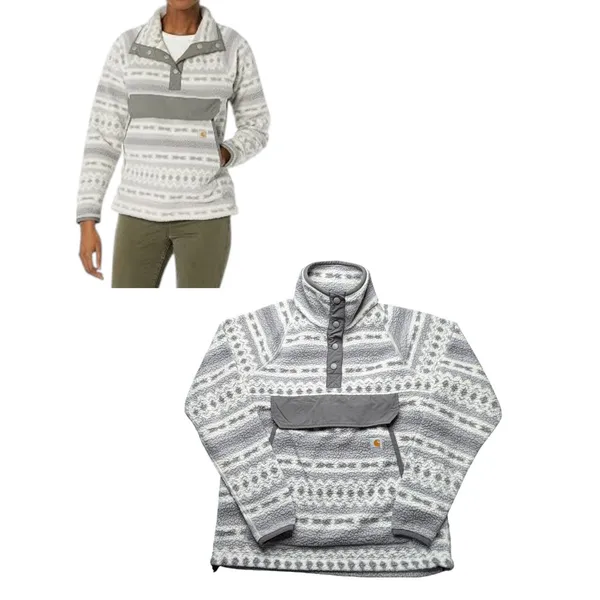 Carhartt 0J4991 Relaxed Fit Fleece Grey Aztec Quarter Snap Pullover Large 10-12 - Image 2